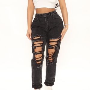 Fashion Nova distressed high rise boyfriend jeans